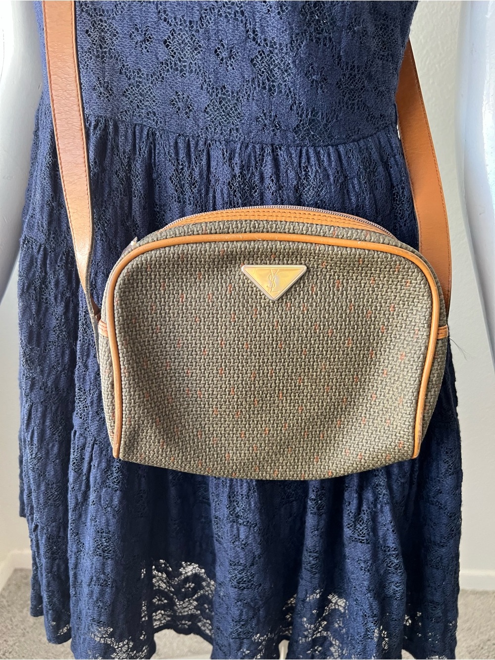 Vintage Yves Saint Laurent Canvas Crossbody Bag Leather Trim-MADE IN FRANCE - Picture 2 of 16